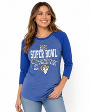 Women Majestic Thread Blue Shirt Rop L.A. RAMS  2021 Super bowl NWT XL Raglan