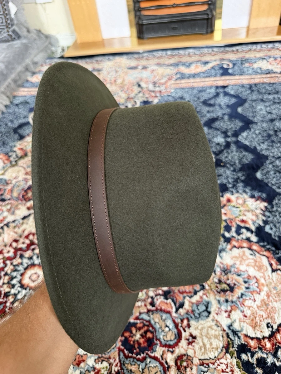 Sombrero Fedora Verde Oscuro 100% Lana Hecho a Mano Unisex XL 61 cm Todas las Tallas Disponibles
