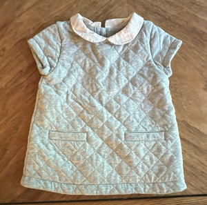 Burberry Girls Gray/Pink Quilted Cotton Polo Top, Short Sleeve, 3 months 