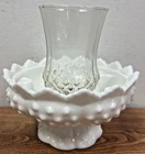 Fenton White Milk Glass Hobnail Candle Holder with Clear Candle Holder Vintage