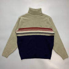 Vintage Lacoste Striped Turtleneck Sweater Men  s Size S Beige Navy