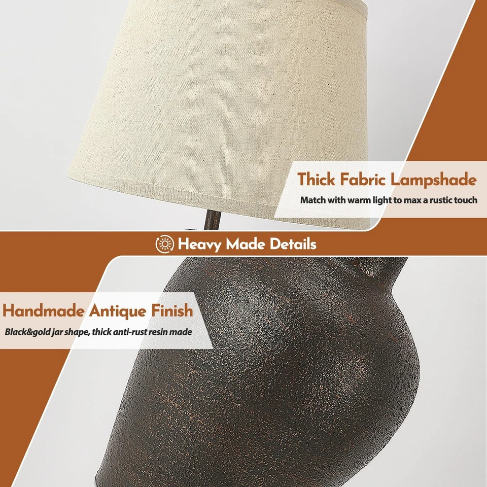 Juego de 2 lámparas de mesa rústicas de granja para dormitorio salón mesa auxiliar oscura... Foto 4 de 4
