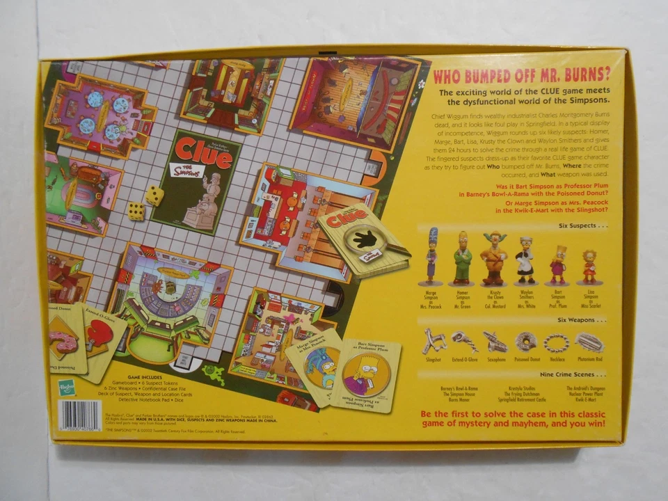 2002 The Simpsons CLUE Detective Board Game Hasbro Parker Brothers 100% Complete - Image 2 of 4
