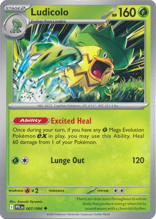 Ludicolo Phantasmal Flames 007/094 Regular Uncommon 2025 Pokemon TCG Near Mint