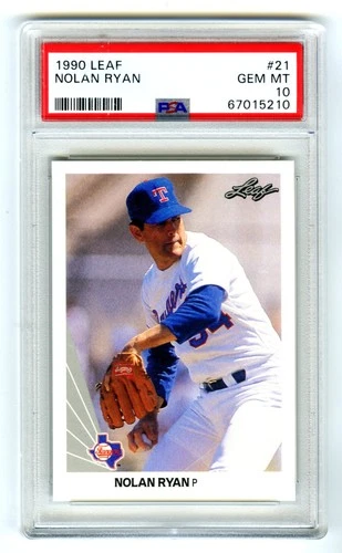 NOLAN RYAN~TEXAS RANGERS~1990 LEAF PSA-10 GEM-MT HOT BASEBALL CARD#21 (NEW CASE)