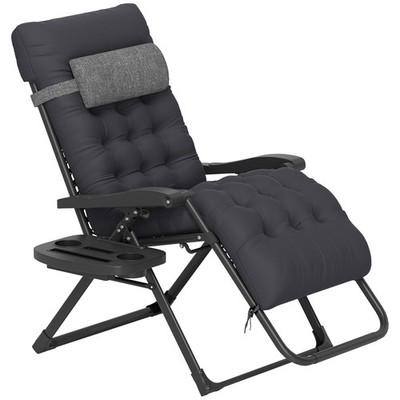 Padded Zero Gravity Chair w/ Cup Holder Tray, Black