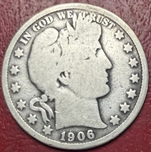 1906 50C Barber Half Dollar. Free Shipping
