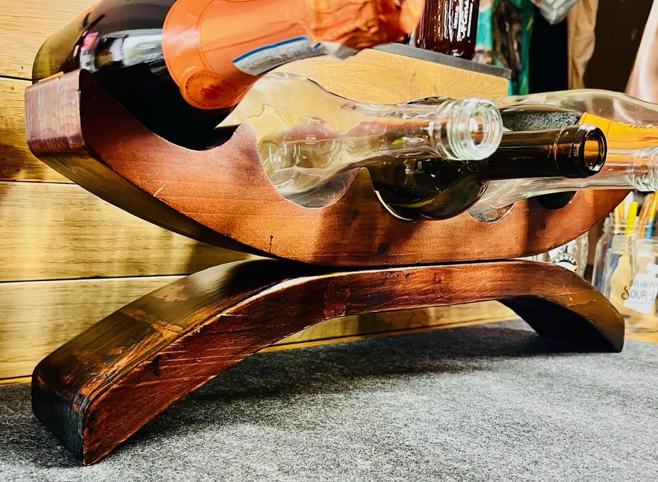 Estante de vino de madera único hecho a mano para 6 botellas raro  Foto 2 de 4