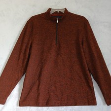 VAN HEUSEN Flex Men's XL Sweater Burgundy Fleece Lining 1/4 Zip Casual Pullover