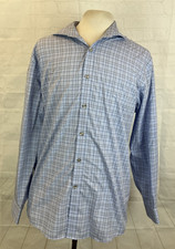Michael Kors Men Light Blue Plaid Cotton Dress Shirt 17.5 34/35 Regular Non Iron