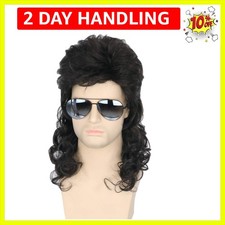 Men's 80s Vintage Punk Mullet Wig - Black Curly Synthetic Hair Costume Accessory