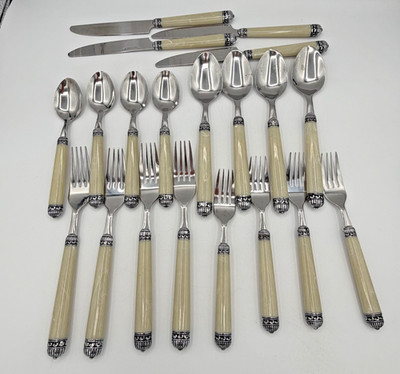 20 Piece Hampton Silversmiths Stainless Flatware #196 With Pearl Style Handles