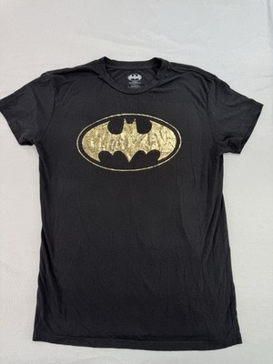 Batman Graphic Tee Unisex Adults Black & Gold Crew Neck T Shirt Size Medium Thin