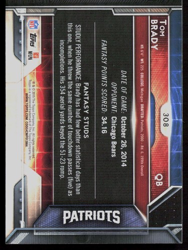 2015 Topps #308 Tom Brady - 第 2/2 張圖片