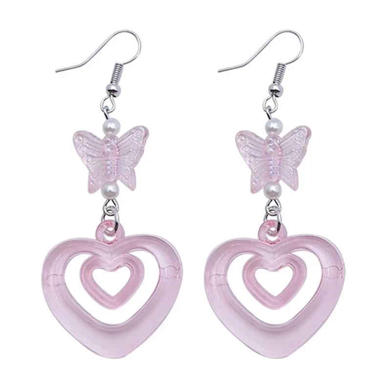 Cute Pink Heart Dangle Earrings Comfortable Love Heart Earrings Jewelry