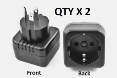 x2 Simran US Grounded Plug Adapter 2PK-Schuko European Plug into 3-Pin US Plug