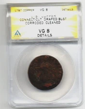 1787 Connecticut Copper Colonial piece ANACS VG8 details