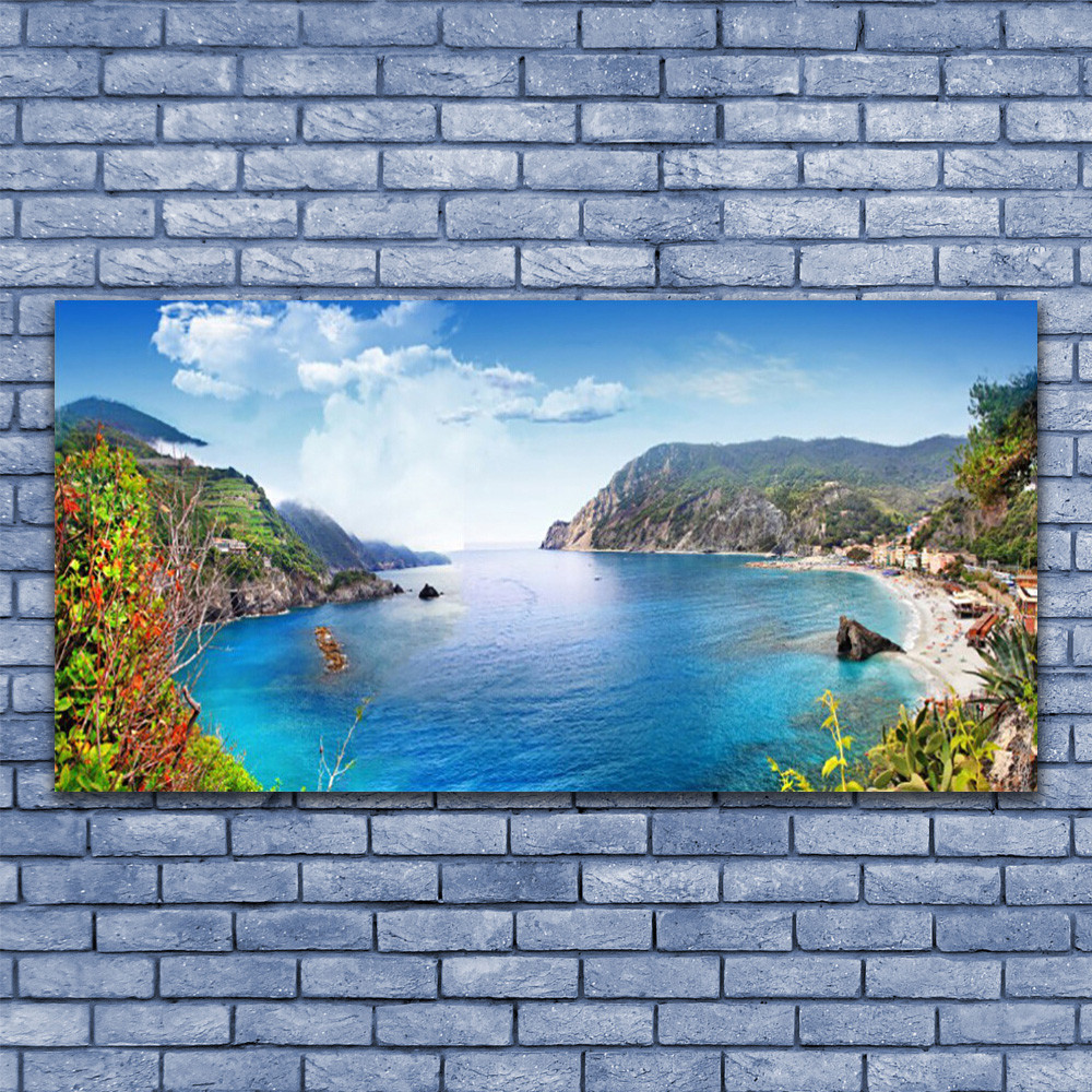 Tableau sur verre 140x70 Paysage Baie azur pour salon moderne