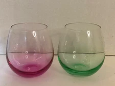 Stemless Red Wine Glasses JoyJolt Pink & Green Crystal 15 Oz Set of 2 Joy Jolt