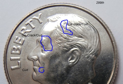 2014 P Roosevelt Dime "Cud or Die Chip w/ Shadow like Doubles" - Picture 2 of 4
