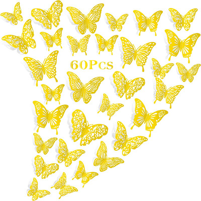 60 Stck. 3D Gold Schmetterling Aufkleber Kunst Wandbild Türaufkleber Wohndeko 5 Stile