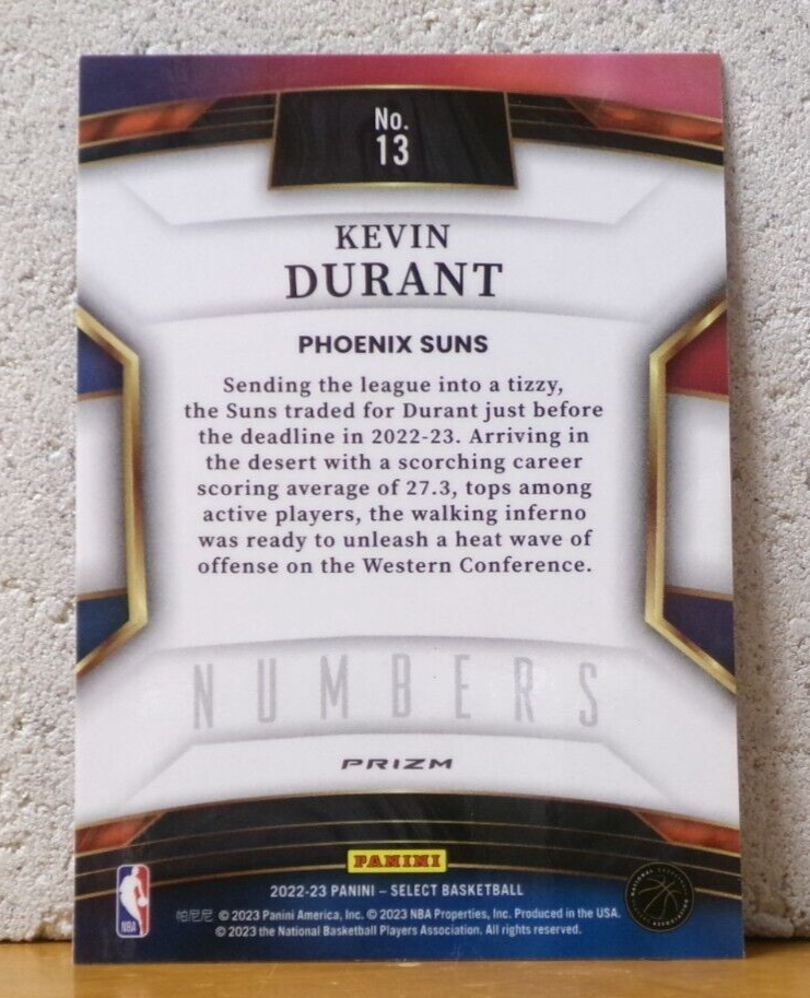 COOL BASKETBALL CARD PANINI SELECT KEVIN DURANT NUMBERS BROOKLYN