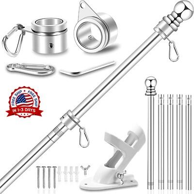 Kit de asta bandera acero inoxidable anillos nylon estadounidense patio trasero