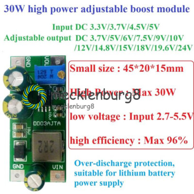 6A 30W DC 2.7-5.5V to 3.5-24V DC-DC Adjustable Boost Converter Step-Up Module F
