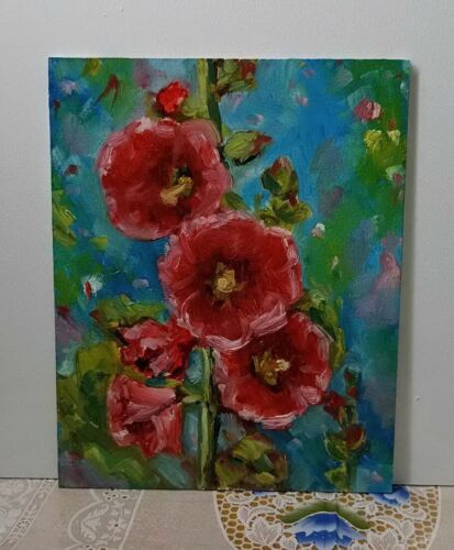 Stunning hand painted flowers oil painting, free shipping, original, Mallows - Picture 1 of 2