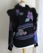 Diane Freis Sz S M Original Funky Art-to-Wear Fluffy Angora Silky Sweater Top