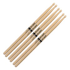3 Pair ProMark 5B Wood Oval Tip Medium Taper Hickory Drumsticks / TX5BW