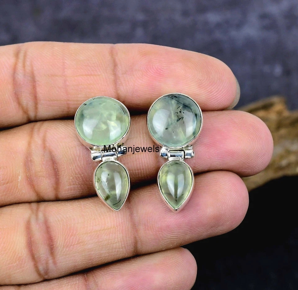 Pendiente de perno prisionero enchapado en plata con piedras preciosas de rutilo natural regalo para ella Foto 3 de 4