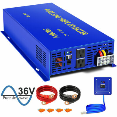 36V Pure Sine Wave Inverter 5000 Watt 120V DC AC Power Converter Home Remote 