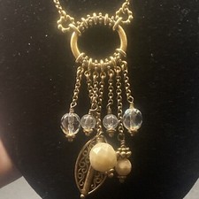 Pilgrim Danish Design Statement Necklace Charms GoldTone Ornate 15 to 18"Crystal