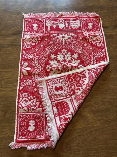 Fieldcrest Smithsonian Americana Bath Hand Towel Railroad MCM Red White Fringe - Picture 7 of 12