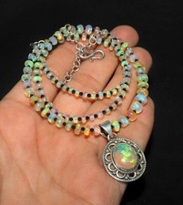 Ethiopian opal necklace with sterling silver opal pendant fire opal beads 3to5mm