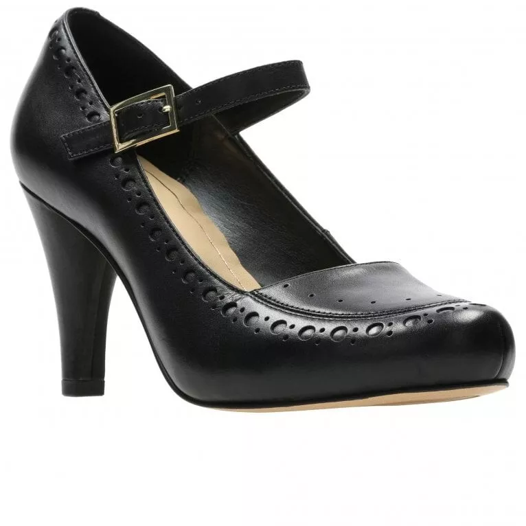 Chaussures de cour a talons en cuir noir Clarks Dalia Millie Royaume Uni 8 D