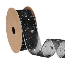 Organza Star Ribbon Wired 1.6 Inch Wide 20 Yards Black