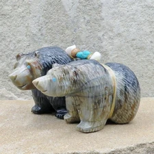 Zuni Fetish-Authentic Native American-Picasso Marble BEAR COUPLE-Paulette Quam
