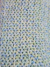 Handmade Crochet Afghan Baby Blanket Blue Green White 43x36