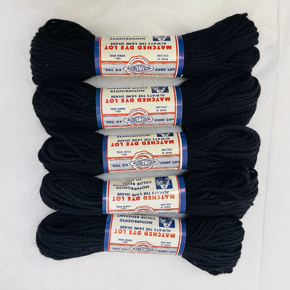 5 Black Hiawatha Real Needlepoint Virgin Wool 40 Yards Skeins #50 England - Image 2 of 4