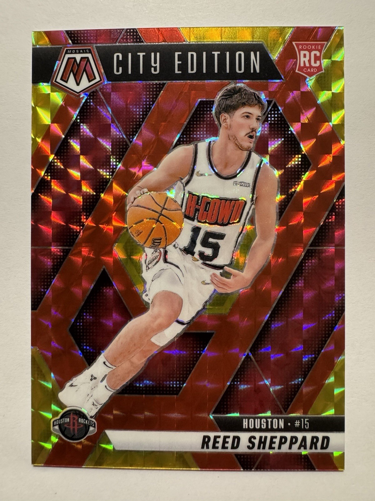2024-25 Panini Mosaic City Edition Reed Sheppard (RC) Yellow Red Fusion /75