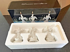 Set of 3 White Porcelain Angel Taper Candle Holders w/ Original Box Japan