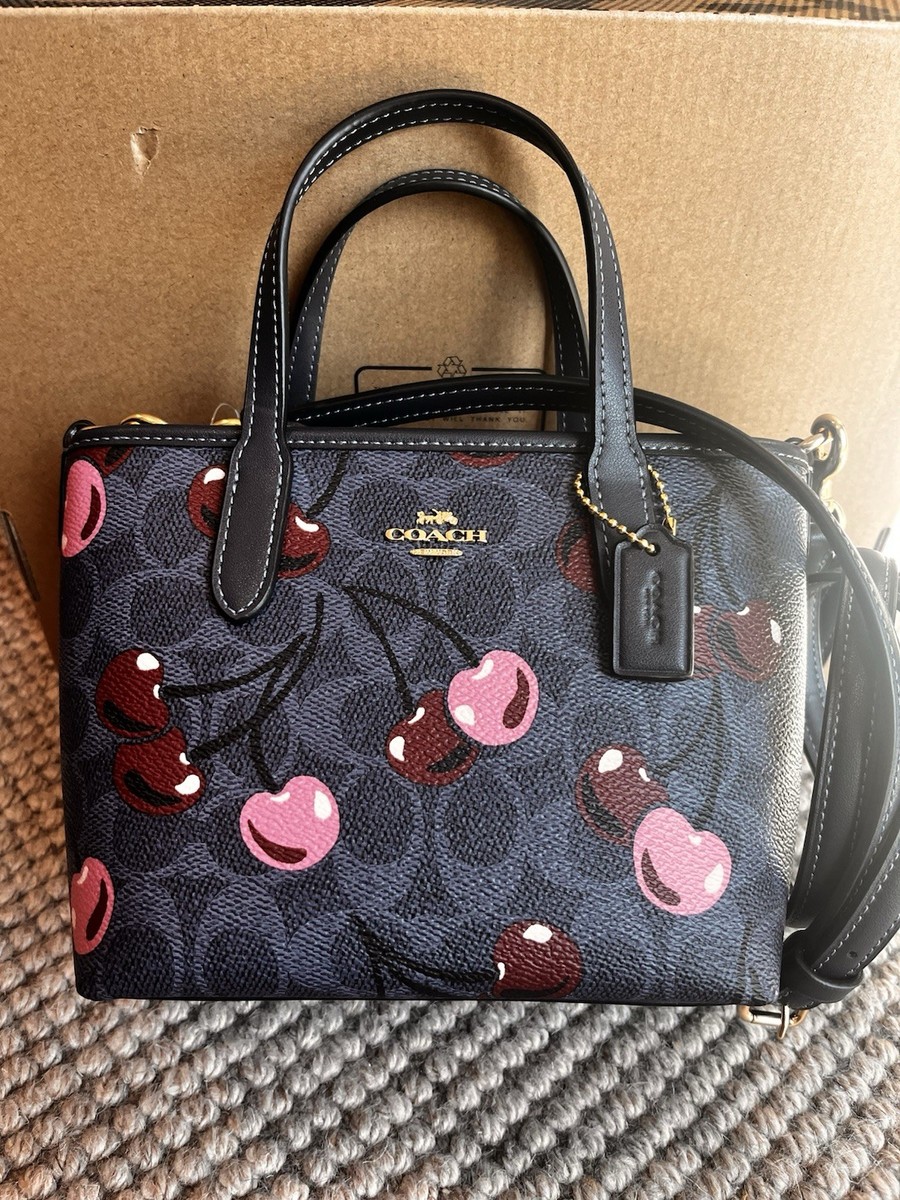 Coach Mini City Tote Cherry Print Denim Multi Crossbody Bag CY737