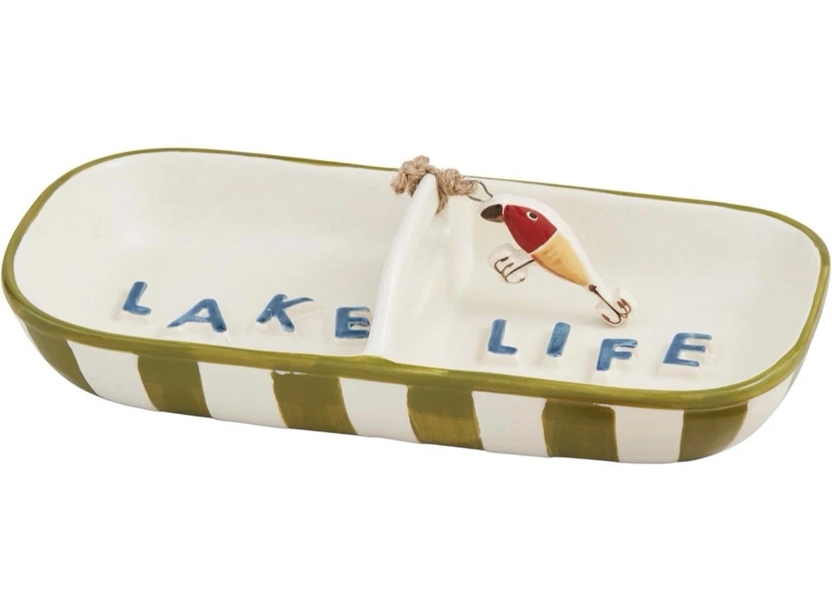 Mud Pie Dish 5" x 9" Retreat Divided Snack Tidbit, White