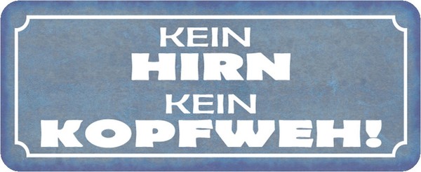 "Schild Spruch \"Kein Hirn Kein Kopfweh\" 27 X 10 Cm Blechschild"-image