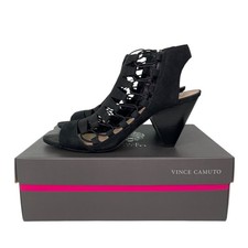 Vince Camuto Eliaz Black Sandal Gladiator Caged Cone Heel Shoe Leather Women 9.5