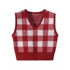 Embroidered Plaid Checkered Cable Knite Vest
