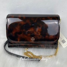 Tory Burch Emerson Tortoise Patent Leather Chain Wallet Shoulder/Xbody 165943