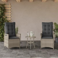 Gartensessel Mit Kissen 2Er Set Poly Rattan Verstellbar Hellgrau